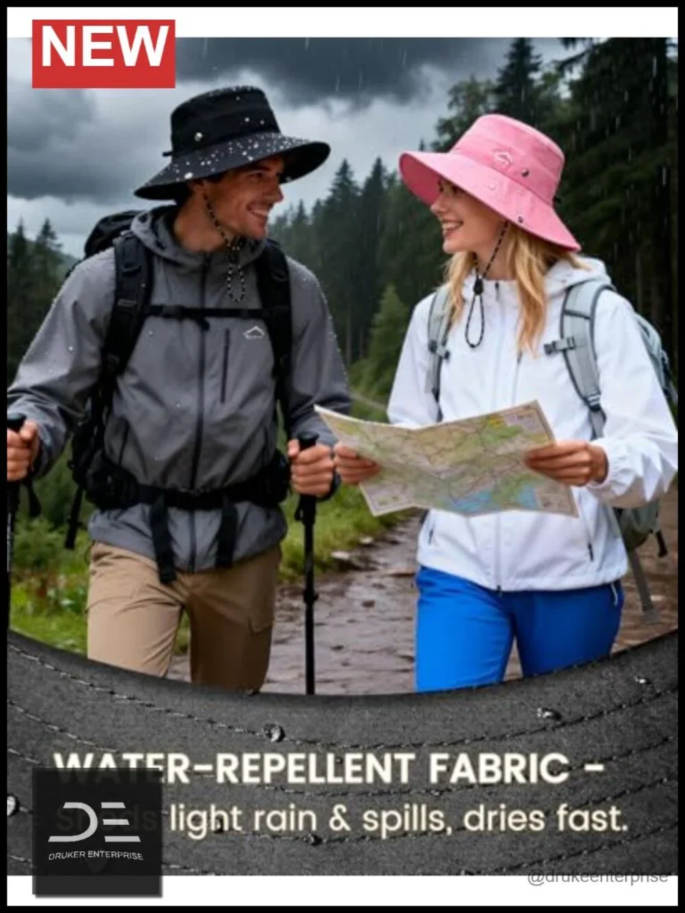 UPF 50+ Wide Brim Bucket Hat, 2-in-1 Detachable Top, Foldable for Sun Protection